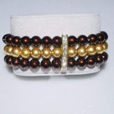 Three Strands Brown And Gold Two Toned Bracelets - Handmade